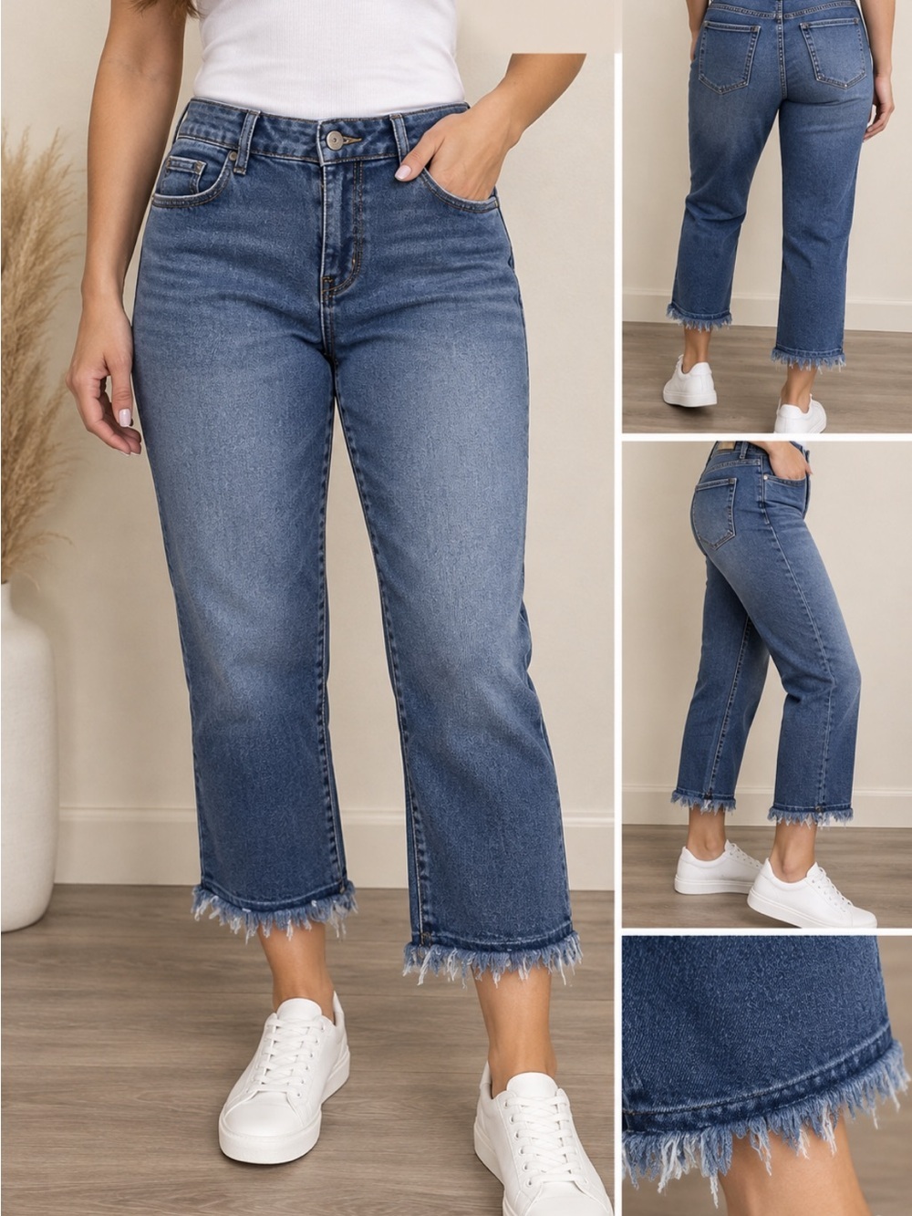 Earl Jeans Blue Cropped Frayed Hem Ankle Jeans